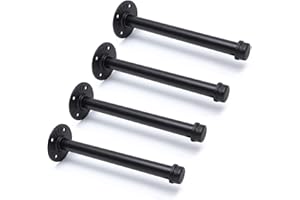 HOME TZH 3/4" Industrial Black Iron Pipe Shelf Brackets, Rustic Wall Mounted DIY Shelving Brackets Hanging Custom Pipe Brackets for Floating Shelves (4, 8")