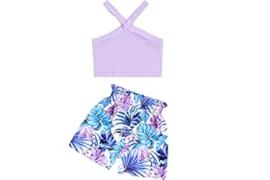 Toddler Little Girl Summer Outfits Criss Cross Sleeveless Crop Top and Floral Shorts Set Kids 2Pcs Clothes