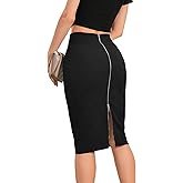 GORGLITTER Women's Full Length Back Zipper Pencil Skirt Slit High Waist Stretchy Knee Length Skirt