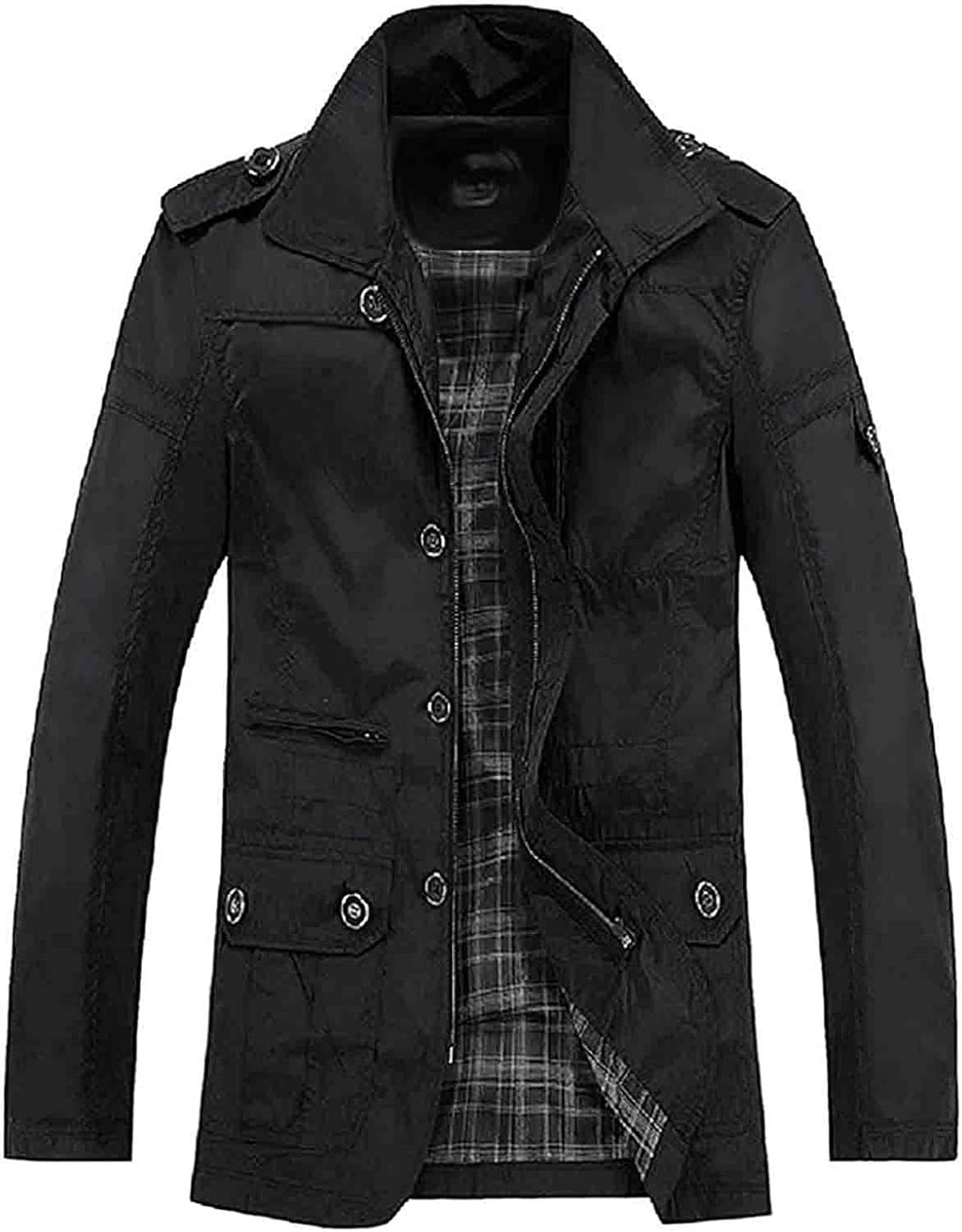 Men Lightweight SingleBreasted Cotton Jacket Windbreaker Wind Trench