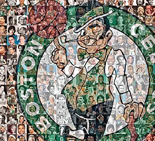 SportsCreations NBA Boston Celtics Mosaic Print Art Designed Using Past and Present Celtics Players from 1950-2018. 8x10 Matted Print