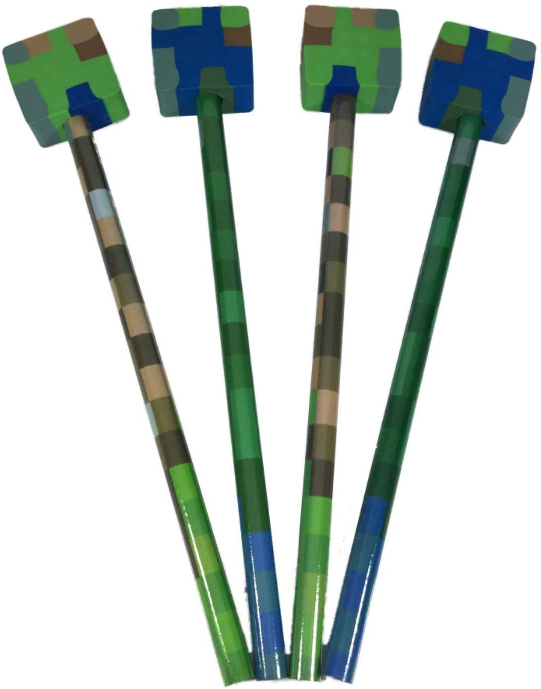 4 x Block Camouflage Pixel Design Pencils with Cube Erasers Toppers Ideal Party Bag Fillers
