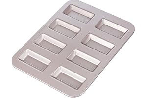 CHEFMADE Financier Cake Pan, 8-Cavity Non-Stick Rectangle Muffin Pan Biscuits Cookies Bakeware for Oven Baking (Champagne Gold)
