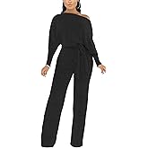 ZonJie Jumpsuits for Women Elegant Sexy Sparkly Sequin Off Shoulder Pants Long Sleeves Wide Leg Clubwear Rompers