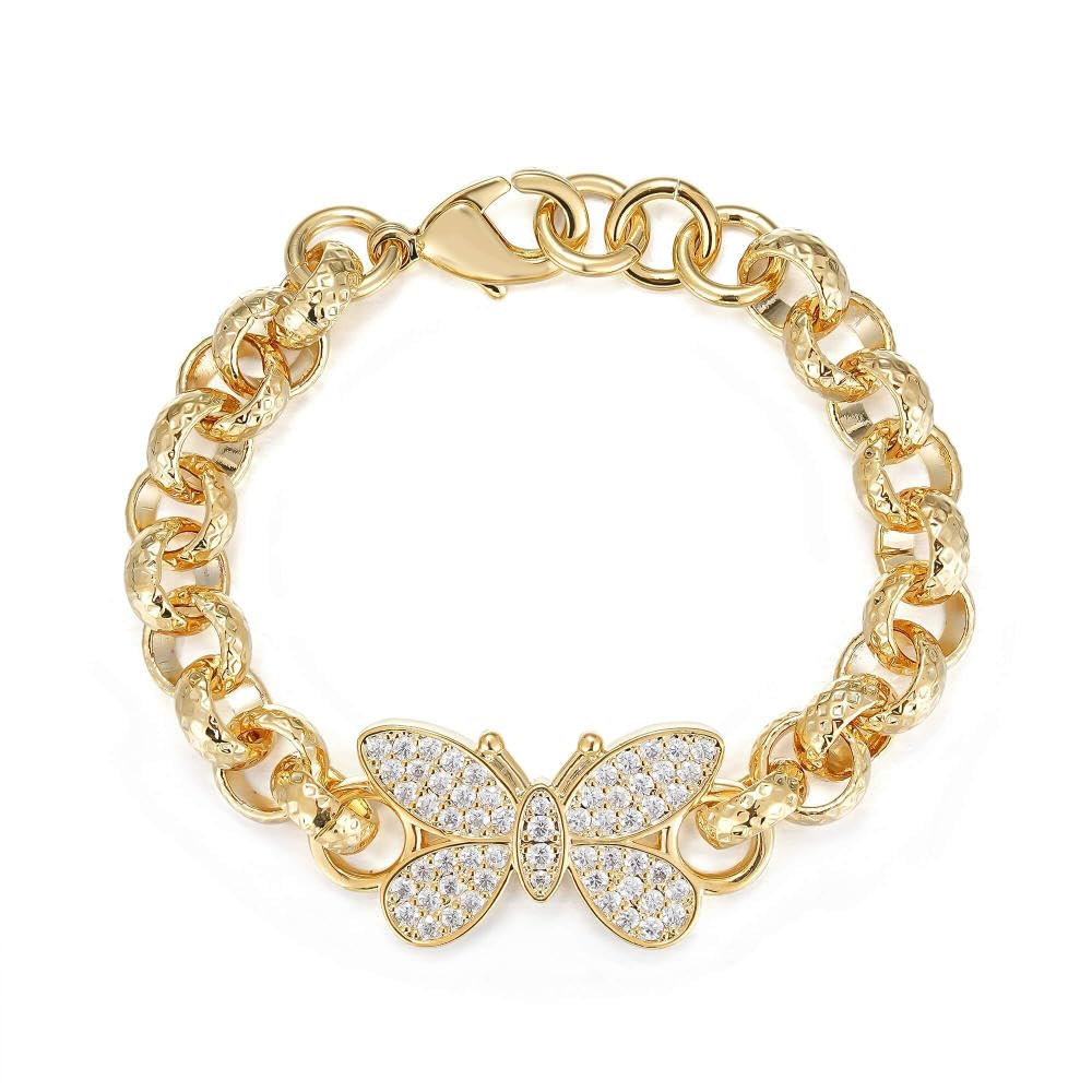 Kids 6mm/8mm Gold Belcher Bracelet With Stones, 6 Inch, PVD Gold Plated – Bling King London (8 mm, Butterfly)