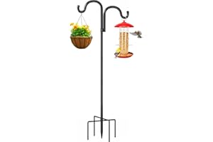 SURPRIZO Double Shepherds Hooks for Outdoor,76" Heavy Duty Bird Feeder Pole with 5 Prong Base, Adjustable shepherds hook for bird feeders outside, Garden, Weddings, Hanging Plants