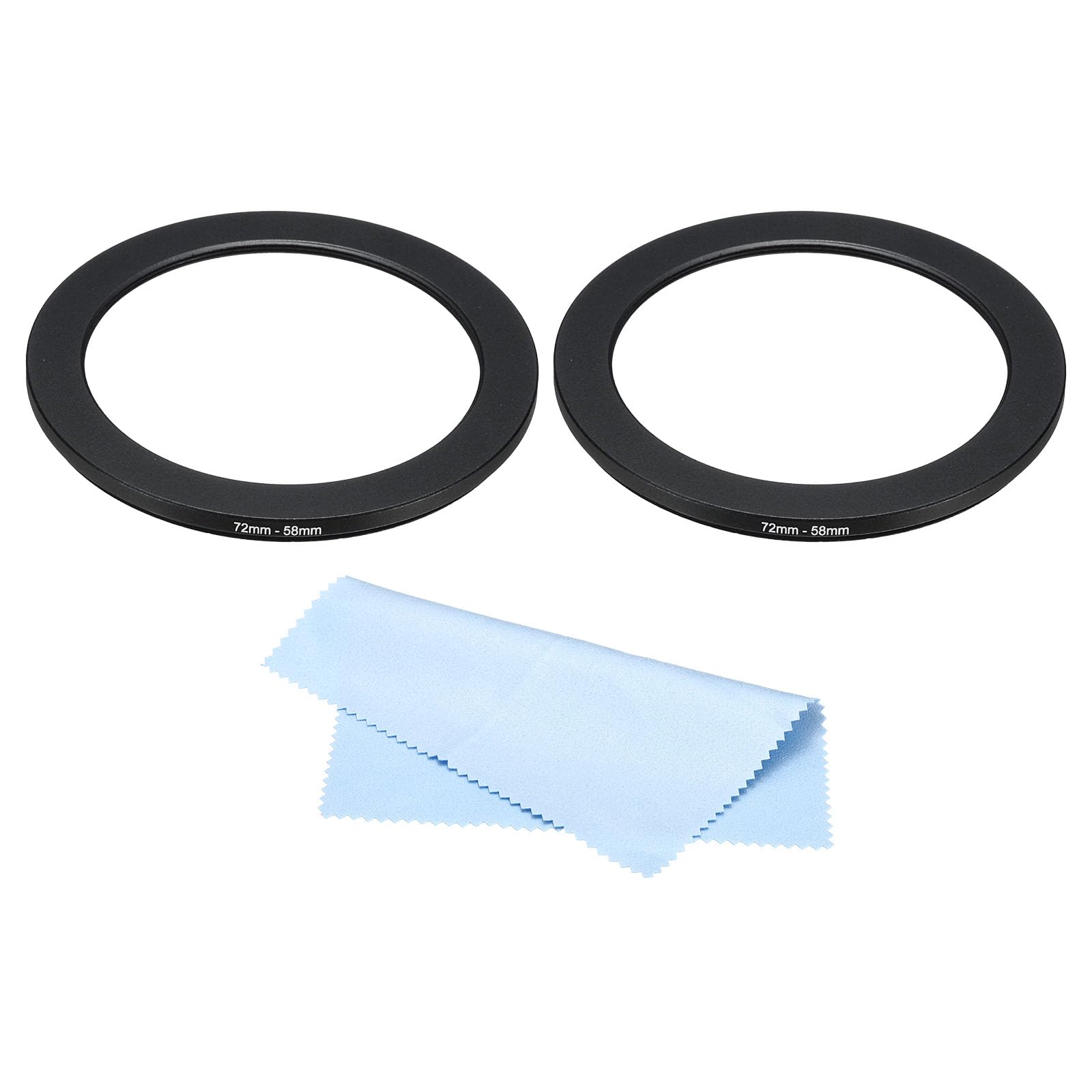 PATIKIL 72mm-58mm Metal Step Down Ring with Cleaning Cloth, 2 Pack Camera Lens Filter Adapter Ring Aluminum Filter Adapter Ring for Camera Lenses Hood, Black