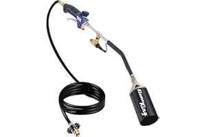 Flame King Propane Torch Kit Heavy Duty Weed Burner, 340,000 BTU with Piezo Igniter (Self Igniting), with 10-ft Hose for Weed Burning, Melting Ice and Snow, and Roofing