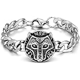 PESOENTH Mens Silver Viking Bracelet for Men,Stainless Steel Chain Bracelets For Men Men's Viking Jewelry Gifts for Men Him Boyfriend Husband Valentines Day Birthday