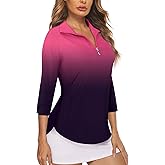 Cucuchy Style Womens Golf Shirt 3/4 Sleeve Quarter Zip Workout Tennis Tops Quick Dry UPF 50+ Shirts