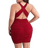 Floerns Women's Plus Size Criss Cross Backless Cocktail Party Bodycon Dress