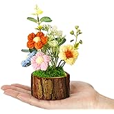 Andvon Handmade Crochet Flowers for Women Office Desk Decor,Cute Crocheted Puff Flowers Bouquet with Wooden Base Gifts for Mom, Coworkers, Positive Knitted Flower for Valentine's Day Home Decor