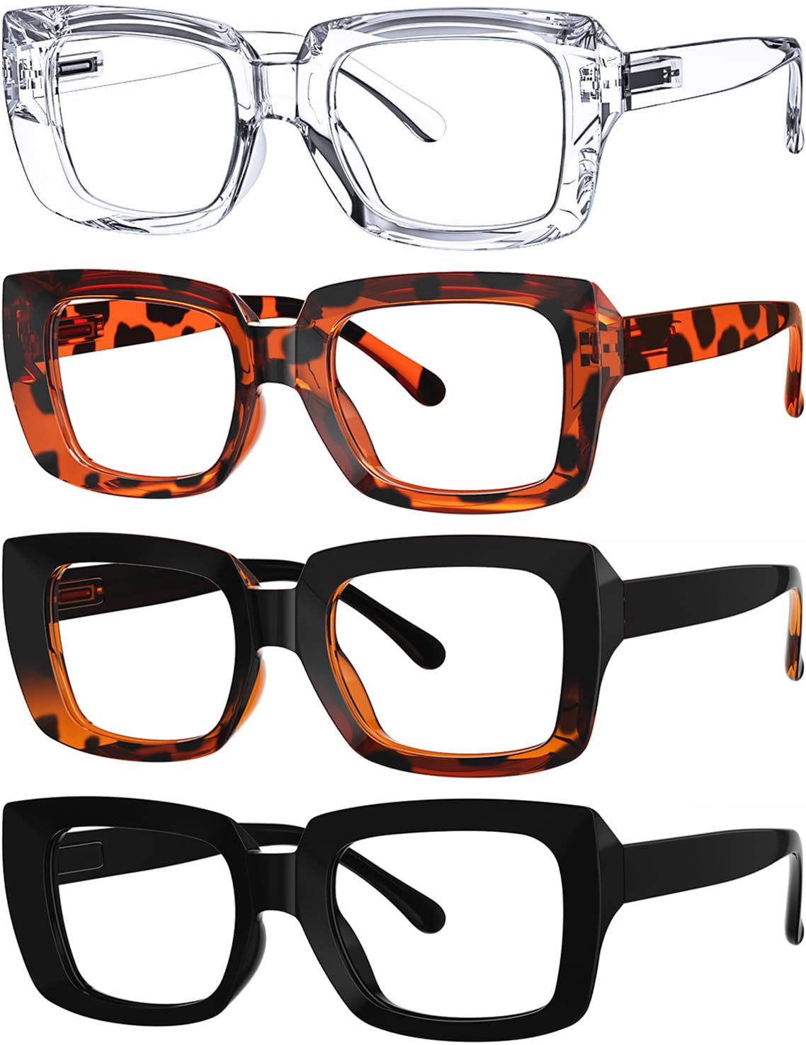 Eyekepper 4 Pack Ladies Reading Glasses - Stylish Oversized Square Readers for Women +2.25