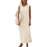 Fisoew Women's Summer Sleeveless Maxi Dress Scoop Neck Ribbed Knit Tank Top Dresses