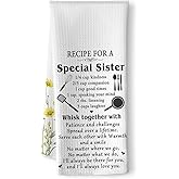 Iznomo Thoughtful Sister Gifts - Heartwarming Kitchen Towel with Family Recipe Design, Decorative Dish Towel for Cooking & Home Decor, Birthday & Appreciation Presents for Special Sisters