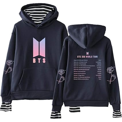 ZBSPORT Damen Mädchen BTS WORLDTOUR Kapuzen Pullover Love Yourself Hohe Kragen Langarm Streifen Hoodie Pulli Sweatshirt