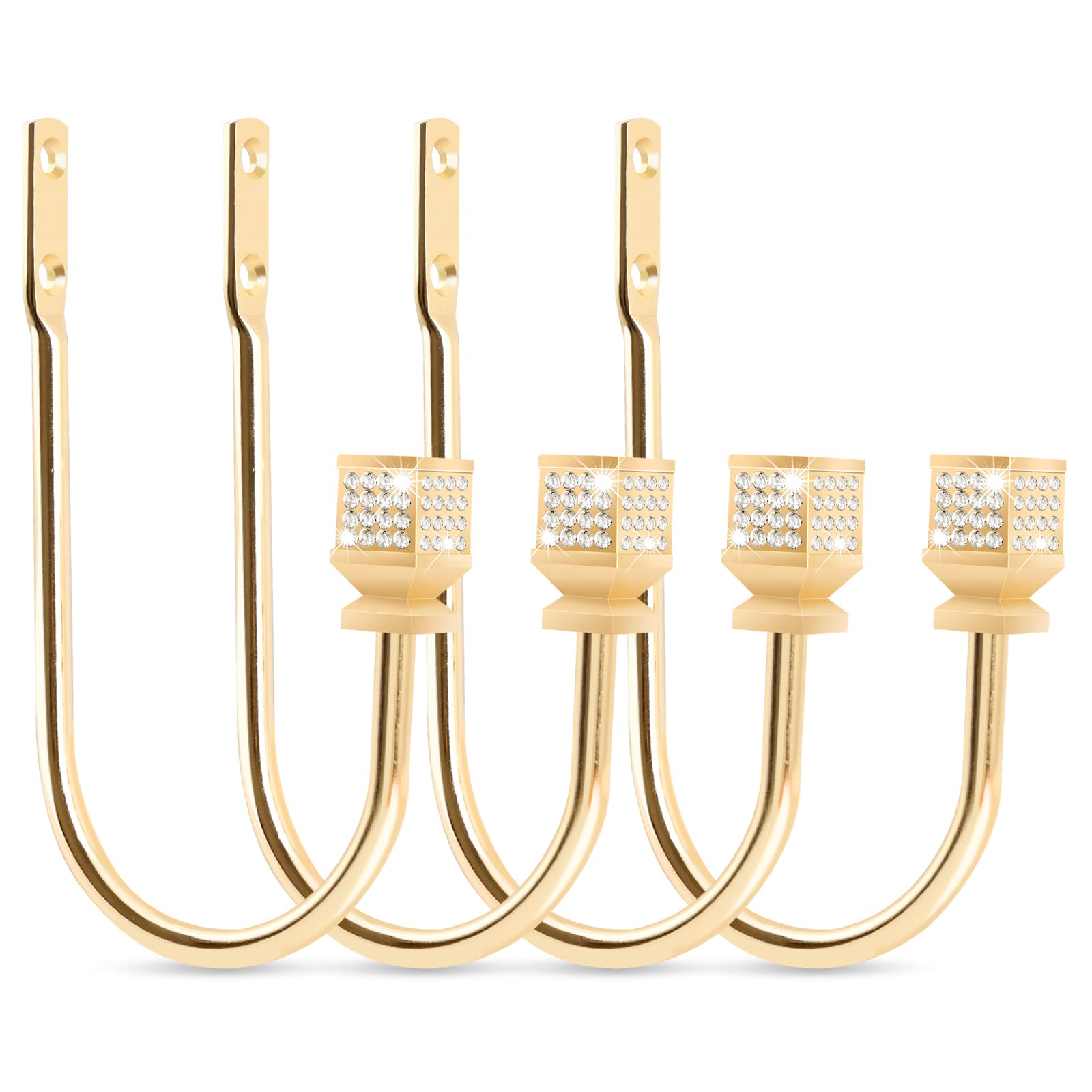 Curtain Holdbacks Gold Curtain Tiebacks Hooks for Curtains Decorative Drapery Holdback Wall Mounted Heavy Duty Metal Curtain Holders Pullbacks for Drapes, 2 Pair