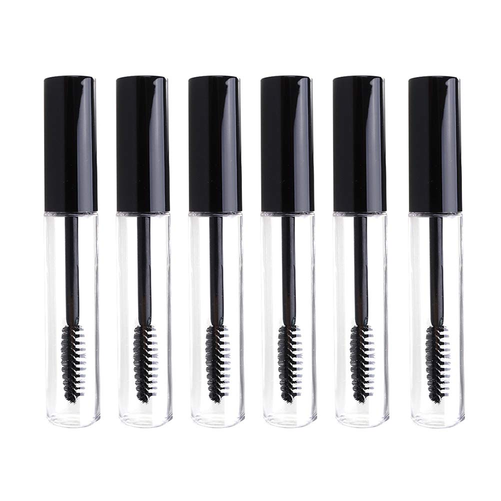 6 Pcs Empty Mascara Tube Eyelash Cream Bottle Transfer Container with Eyelash Wand for Travel Makeup Camping Black Lid