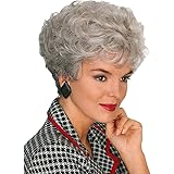 GNIMEGIL Short Curly Hair in Synthetic Womens Costume Party Wigs Gifts Silver Grey Mommy Wig Old Lady Wig