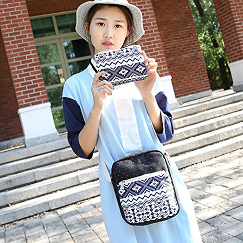 Coohole Girl Canvas Shoulder School Bag Backpack+Crossbody Tote Bag+Clutch Purse (Black)