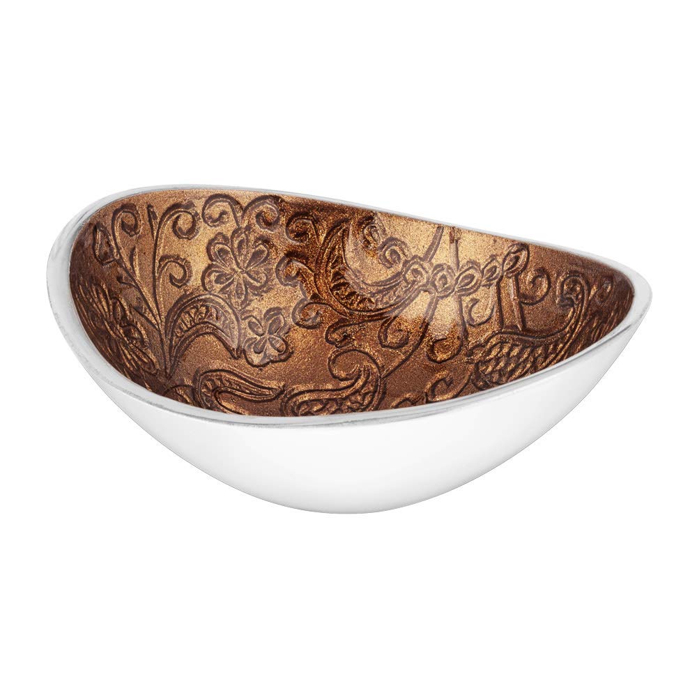Bitto Jalina Incense Burner Chocolate with Paisley Pattern Aluminium Oval 14.5 x 12 x 5 cm