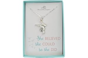 MOM & THREE DAUGHTERS Gymnast Necklace | 925 Sterling Silver | 16" Chain | Gift for Little Girl | She Believed She Could So She Did.