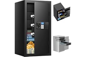 POVANJE 4.8 Cuft Extra Large Home Safe Box Fireproof Waterproof With【Removable Drawer】, Programmable Backlight Keypad, Smart Alert, Security Digital Combination Fire Safe For Documents Money Ammo Valuables