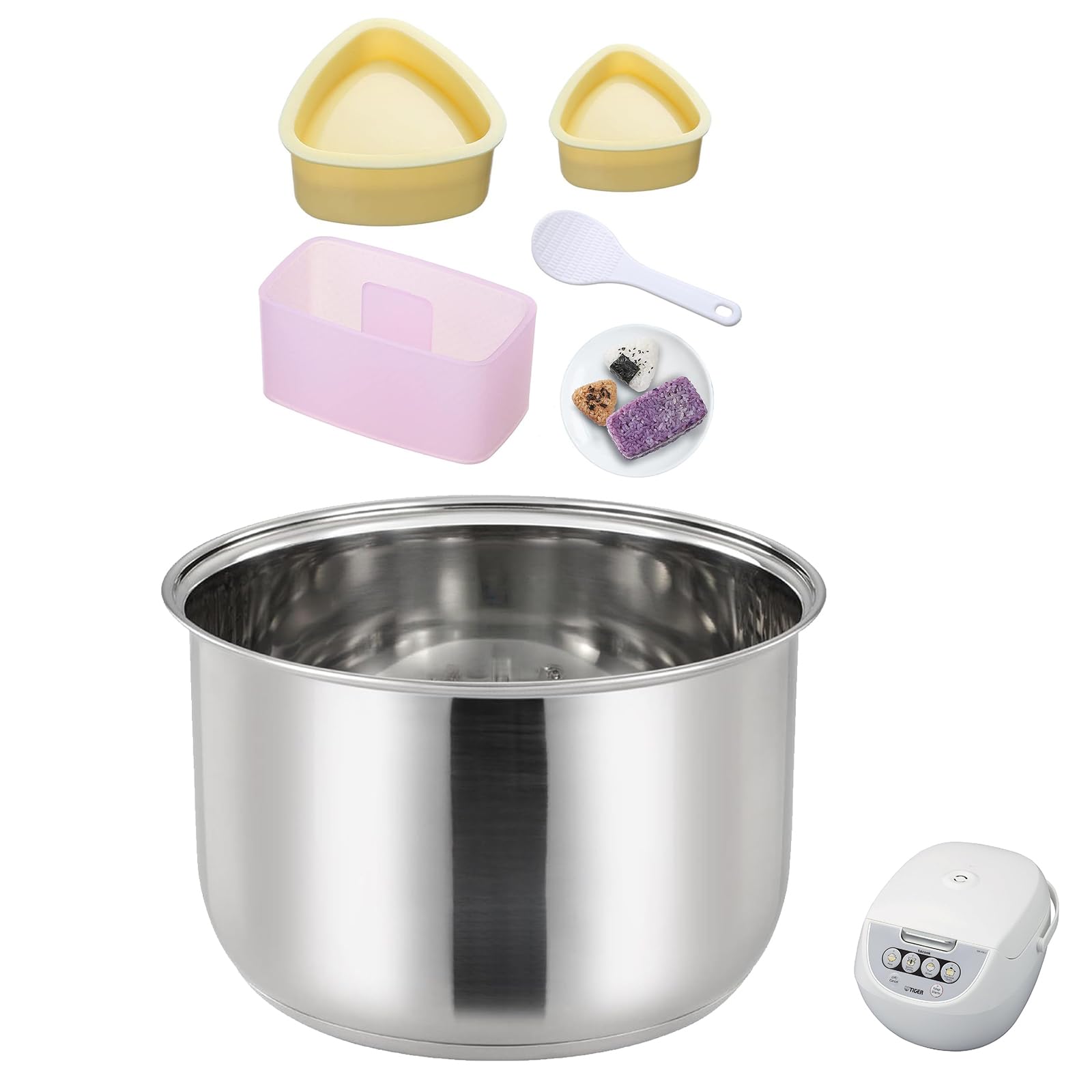 Photo 1 of UWSTE Rice Cooker 5.5 Cup Inner Pot Replacement for Tiger JBV-A10U Inner Pot, 304 Stainless Steel Durable Inner Bowl, Even Heating for Perfect Rice, Easy to Clean (Pots & 3Pcs Onigiri Mold Set)