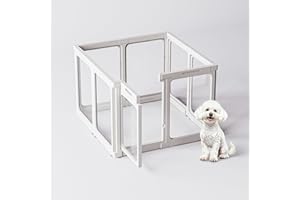 Jalove Clear Dog Playpen Indoor, 24" Acrylic Plastic Pet Play Pen with Door, Playpen for Puppy Cat Rabbit Ferret, Easy to Install Preferable Playpen for Small Dogs, Customizable, White 8 PCS