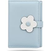SNCCJ Cute Wallets for Teen Girls, Aesthetic Coquette Trifold Womens Small Wallet with Card Holder ID Window (Blue Flower)