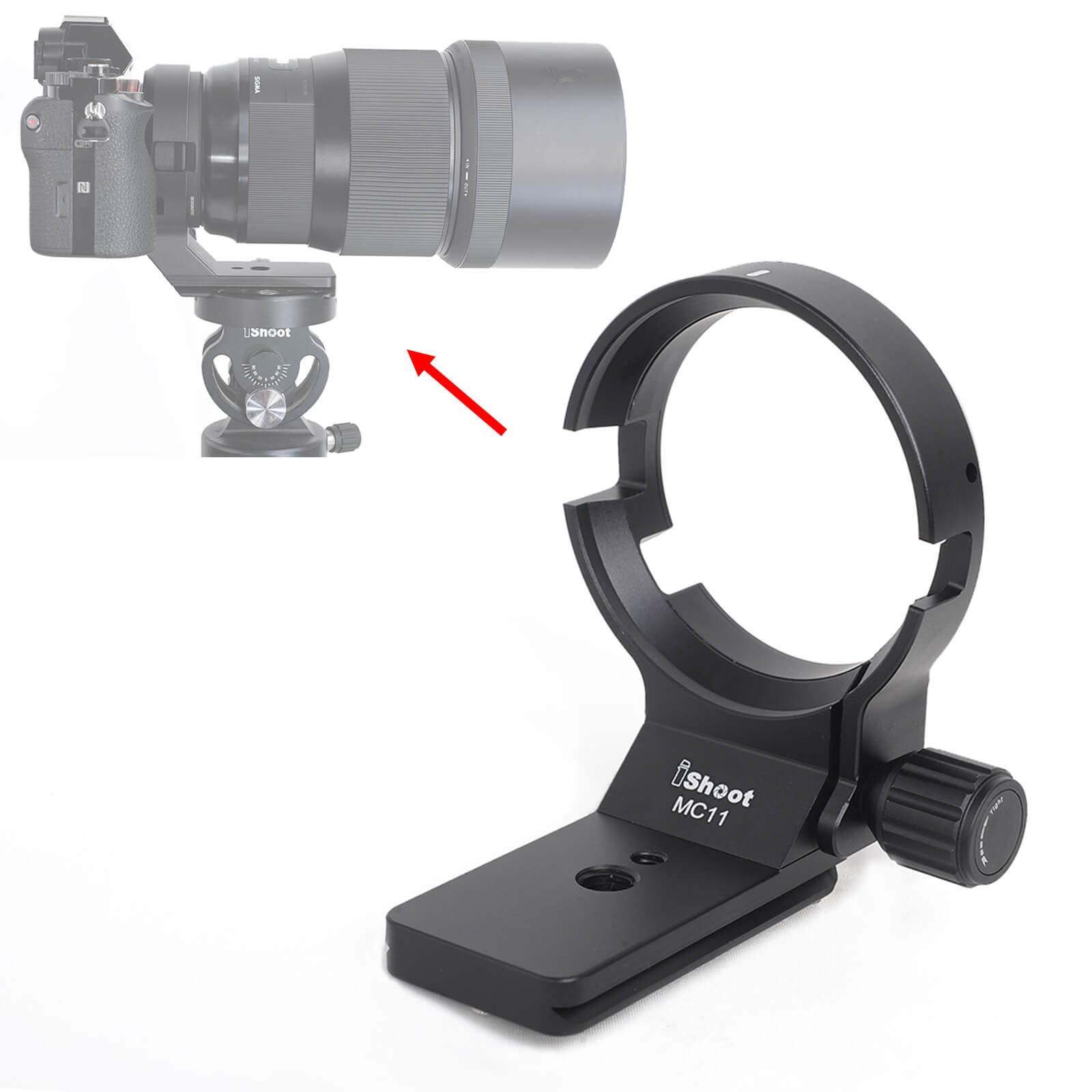 iShoot Tripod Mount Ring, All Metal Lens Collar Support Bracket for Sigma MC-11 Mount Converter Lens Adapter of Canon EF-E Mount, Diameter 61.5mm Lens Holder with Arca Swiss fit Quick Release Plate