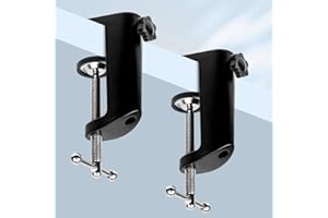 KUVRS M12/0.55 Inch Straight-in Mounting Hole Table Clamp Mount, Dual Non-Slip Pads, 2 Inch Wider Contact Surface Universal Adjustable C-Type Desk Clamps for Microphone Arm Table Lamp Stand (2 PCS)