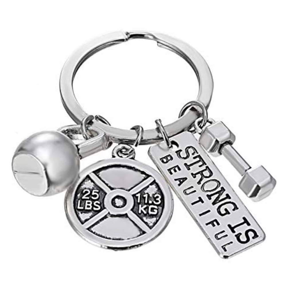 Weight Charm Fitness Keychain, Keychain with Mini Dumbbell Kettlebell and Weight Fitness Gym Keyring for Bodybuilding & Weight Lifting Barbell Keychain