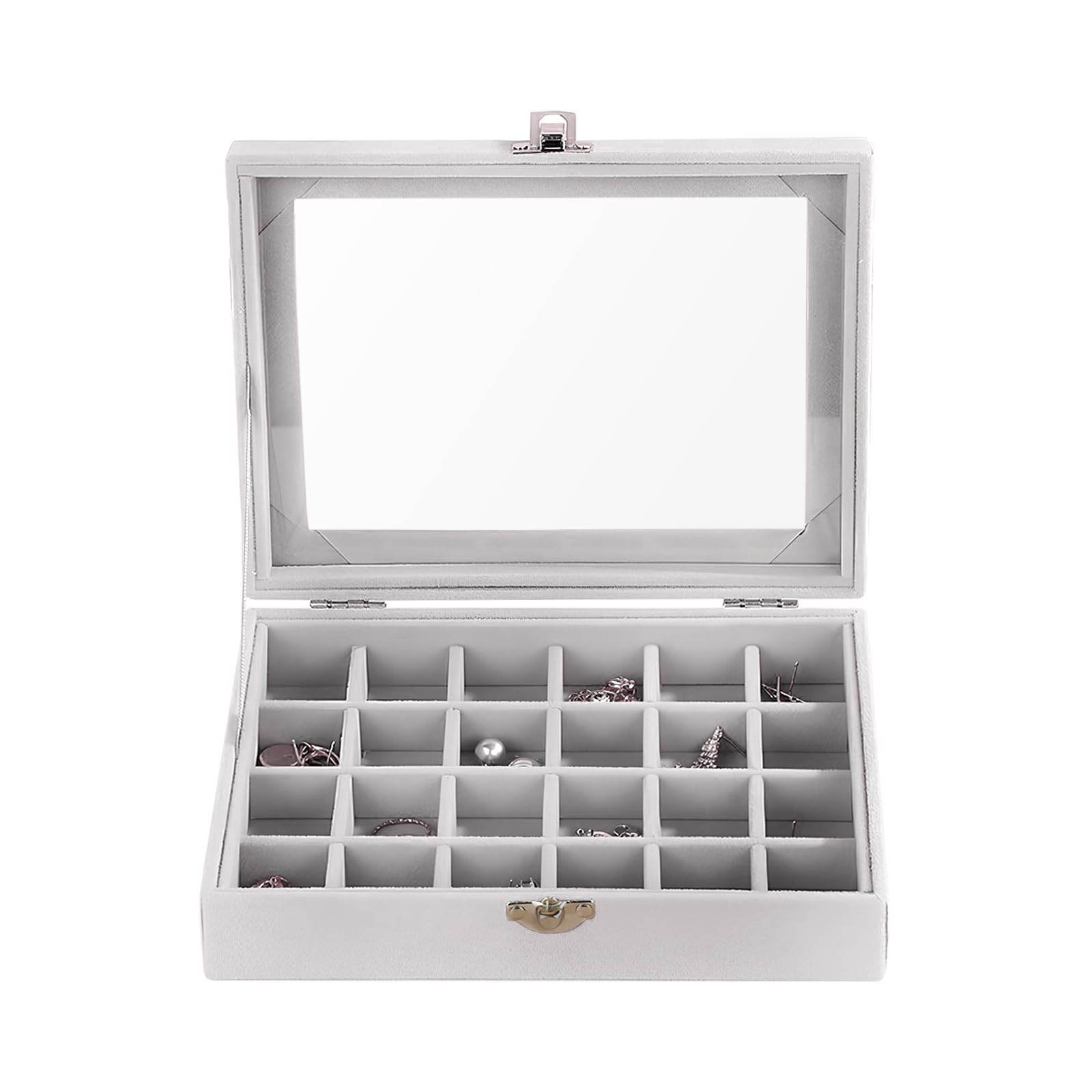 THETAG Multi-Function Slot Velvet Glass Jewelry Box Organizer Case Tray Holder Earrings Storage Box
