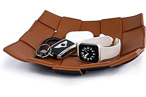 MSJGA Valet Tray PU Leather Key Holder Bowl for Men Entryway Table Nightstand Desk Tray for Wallet, Keys Men's Gift - Brown & Black, 9.8" L x 9.8" W x 2" H