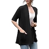 HIYIYEZI Women's Short Sleeve Open Front Cardigan Casual Loose Lightweight Cardigans with Pockets