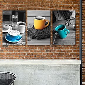 3 Panel Canvas Wall Art - Partial Color Cups on Black and White Table - Giclee Print Gallery Wrap Modern Home Art Ready to Hang - 16"x24" x 3 Panels