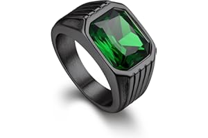Bandmax Gemstone Signet Rings for Men, Stainless Steel Fancy Cut Cubic Zirconia Rings Blue Topaz/Emerald/Black Onyx/Ruby Ring Statement Ring Wedding Ring Size 7-14