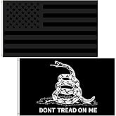 Dont Tread On Me Flag 3x5 Outdoor Black American Flag 2 Pack Premium Polyester Black Gadsden American Flag with Brass Grommets for Outdoor Indoor Room Wall