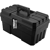 Akro-Mils 14-Inch Plastic Toolbox with Removable Tray, Steel Latch &amp; Padlock Eye, Industrial-Grade Tool Box for Tools, Crafts, First Aid &amp; Hobby Supplies, 14" x 8" x 8", Made in USA, Black (09514)