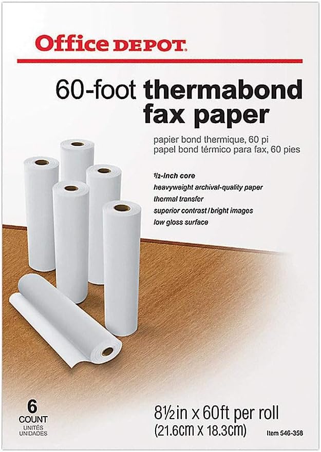 Office Depot(R) Thermabond Fax Paper, 1/2in. Core, 60ft. Roll, Box Of 6 Rolls