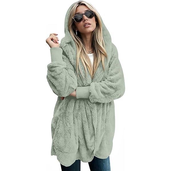Zilcremo Women Hooded Cardigan Fuzzy Jacket Winter Open Front