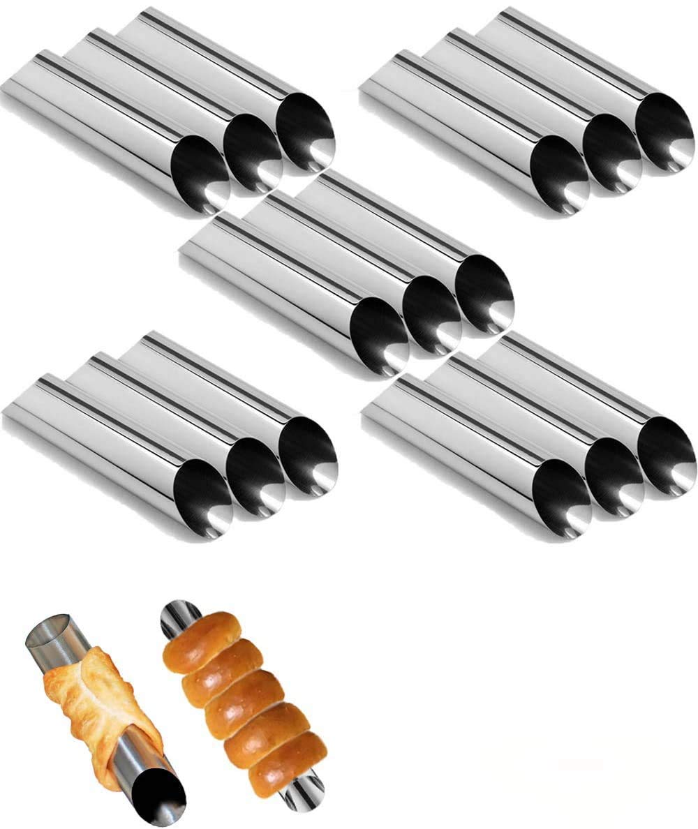 Cannoli Tubes, 5 inch Large Stainless Steel Cannoli Forms Non-stick cream horn Danish Pastry Molds for Croissant Shell Cream Roll Pack of 15