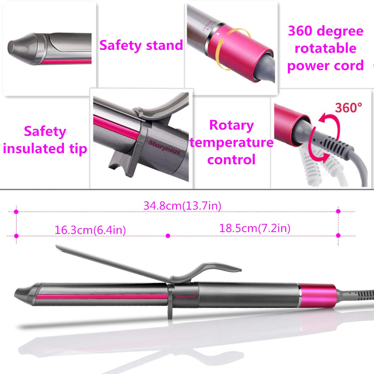 Fer à Boucler, Morpilot 32mm Boucleur Cheveux Fer à Friser Céramique, D\'arrêt Automatique Température Réglable de 80°C à 210°C avec écran LCD, Technologie PTC, Gant
