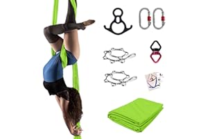 LF YEA Aerial Silks Kit,9 Yards Premium 40-Denier Nylon Tricot Fabric(tear-proof) Yoga Hammock,Aerial Dance Flying Swing for Antigravity Yoga Inversion Exercises with Hardware ,Suit for Home, Studios,Club-All Levels