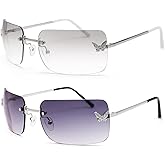 Revemo Rectangle Rimless Sunglasses for Women men, Retro Trendy Square Sun Glasses Vintage Shades, idea Christmas gift