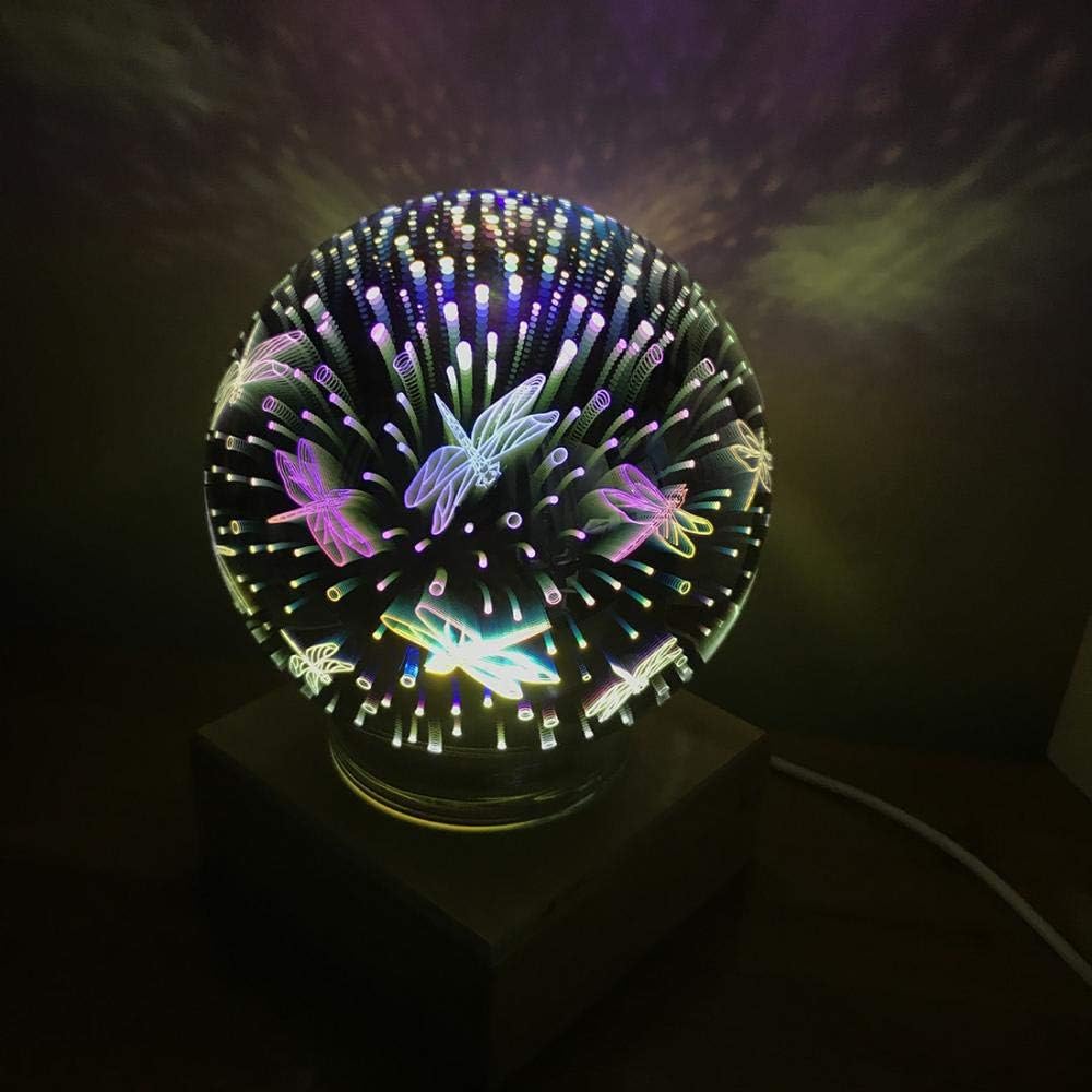Ultra Amazing 3D Effect Glass Night Light Glass Ball Perfect for Adults and Childrens Night Light USB Powered Desk Lamp Home Room Decor Decal Night Light Electroplated (Dragonfly)