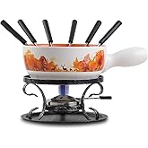 Artestia Swiss Fondue Set for Party - 2L Large Capacity Ceramic Fondue Pot Melting Cheese Chocolate, 6 Fondue Forks, Fondue Party, Wedding Gifts - Autumn Amble