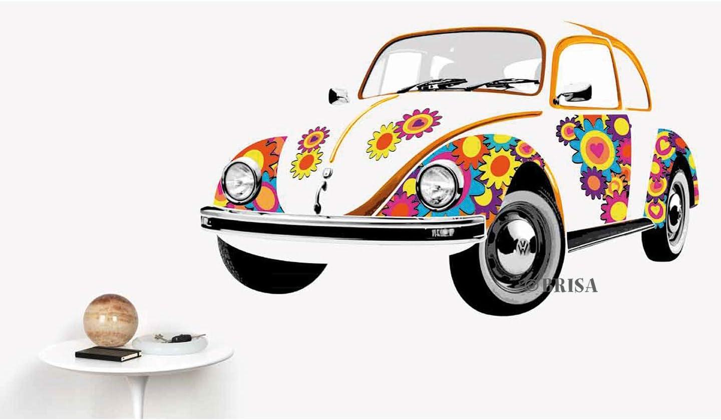 BRISA VW Collection Volkswagen Selfadhesive Wall Tattoo Sticker Decoration Poster with T1 Bus Campervan Design (Beetle/Flower) - Image 3