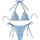 Falainetee Women's Striped Printed Bathing Suit Colorblock Textured Pattern Swimsuit Bikini Set